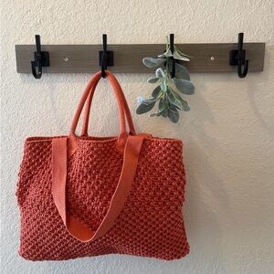Burnt Orange Woven Tote Bag | Textured Knit Market Bag | Casual Boho Carryall